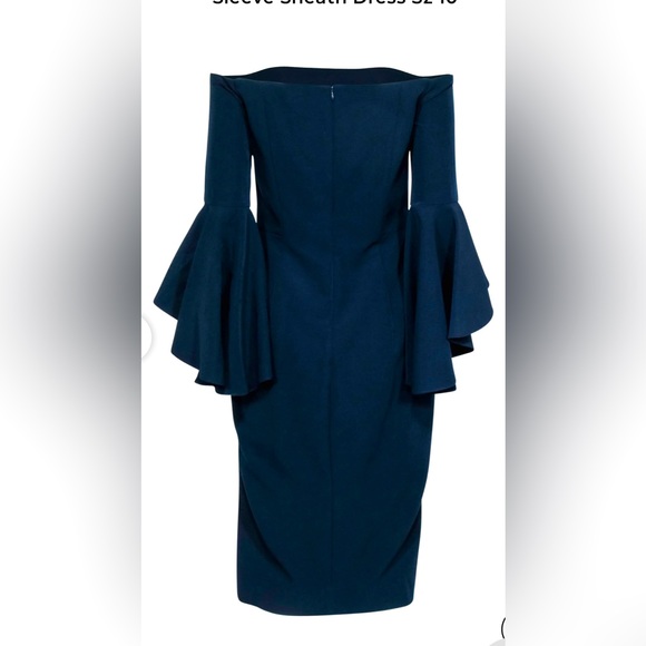 Milly Selena Navy Double Ruffle Off The Shoulder Three Quarter Cascade Sleeve - Picture 4 of 7